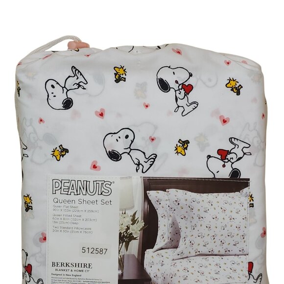 Peanuts Snoopy Woodstock Queen Sheet Set Berkshire Hearts Valentines Anniversary - Picture 7 of 8